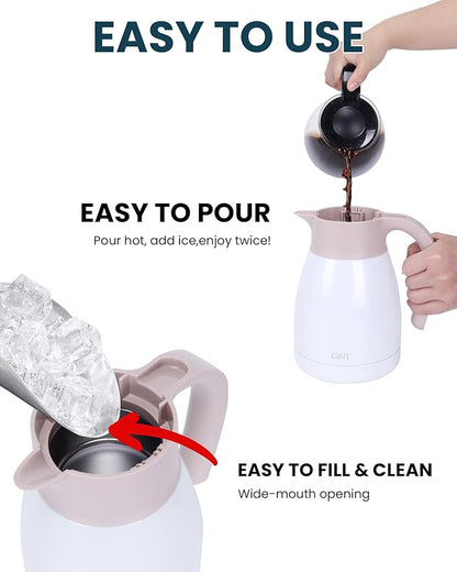 GiNT 1L / 34Oz Thermal Coffee Carafe, Insulated Stainless Steel Coffee Carafes for Keeping Hot/Double Walled Vacuum Thermal Carafe (White)