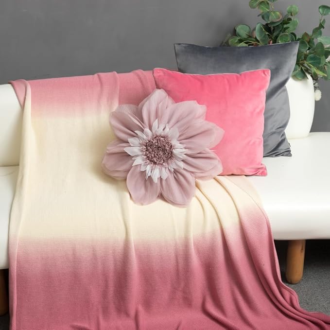 3D Blush Pink Flower Round Decorative Throw Pillow with Insert Soft Cute Floral Accent Pillow Cushion for Bed Couch Bedroom Living Room Nursery Boho Aesthetic Home Decor 12Inch Rose Gold