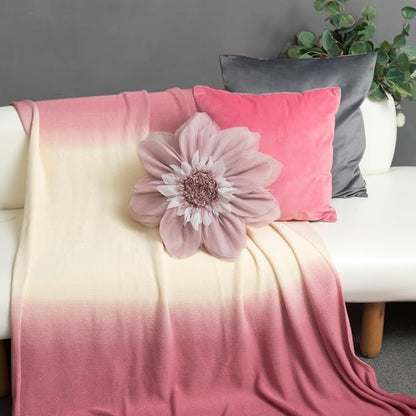 3D Blush Pink Flower Round Decorative Throw Pillow with Insert Soft Cute Floral Accent Pillow Cushion for Bed Couch Bedroom Living Room Nursery Boho Aesthetic Home Decor 12Inch Rose Gold