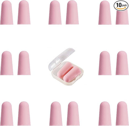 10 Pairs Pink Reusable Ear Plugs, 32dB NRR Noise Reduction, Washable Slow-Rebound Foam Earplugs for Sleeping, Snoring, Work, Concerts, Travel