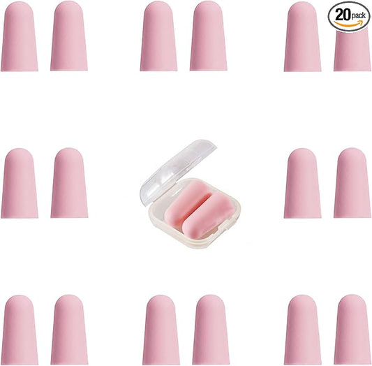 20 Pairs Pink Reusable Ear Plugs, 32dB NRR Noise Reduction, Washable Slow-Rebound Foam Earplugs for Sleeping, Snoring, Work, Concerts, Travel
