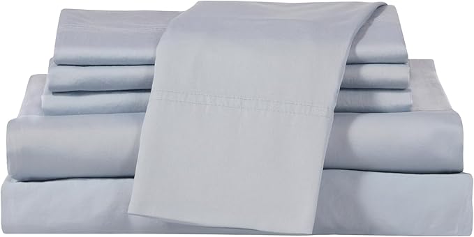 Therapedic 100% Egyptian Cotton King 6-Piece Sheet Set – Naturally Cooling & Breathable Sateen, Preshrunk Garment Wash, 16" Deep Pocket Fitted Sheet, Bonus Pillowcases, Soft & Durable - Light Blue