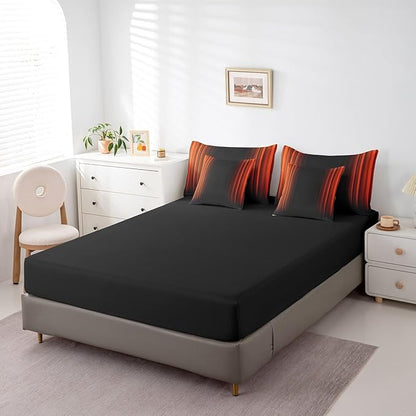 Feelyou Geometric Abstract Ombre Comforter Set with Sheets Kids Teens Orange Red and Black Striped Bedding Bed Set Decor Modern Fashion Bed in a Bag Bedroom Collection Twin Size