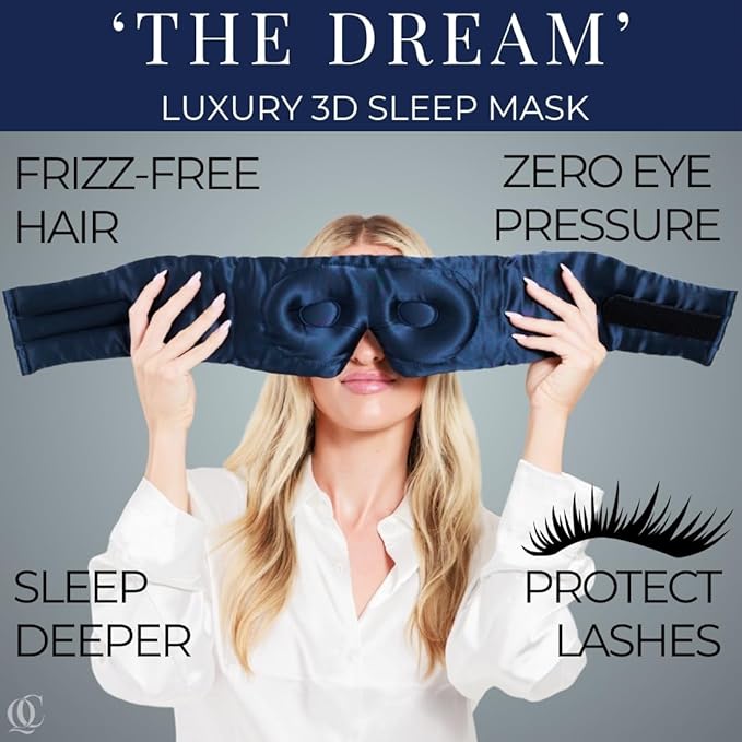 3D Silk Sleep Mask in Gift Box, Sleep Longer in Total Darkness and Comfort. Total Blackout Liner Blocks Light, Lightweight, 100% Silk 22 Momme, Foam Countour Does Not Crush Eyelashes (Noble Blue)