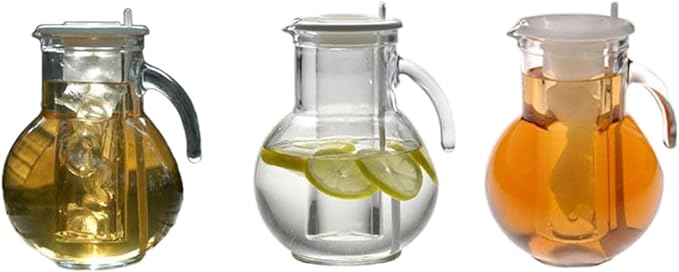 Bormioli Rocco Kufra 67.75 oz. Glass Jug with Ice Container, Stir Stick and Lid, White