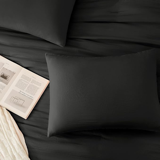 WRENSONGE Comforter Full Size, 3 Piece Black Soft Full Comforter Sets- Warm Bedding Set Full Suitable for All Seasons