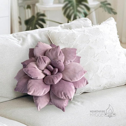 3D 17" Purple Cactus Flower Pillow | Hand-Stitched Flower Pillow for Bedroom, Living Room, and Nursery | Cozy Decorative Leaf Throw Pillow
