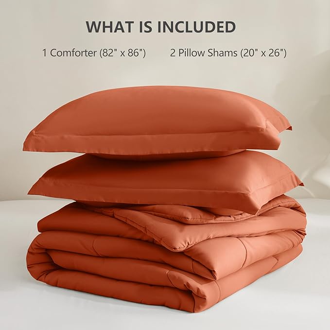 CozyLux Full Size Comforter Sets - Burnt Orange Comforter, 3 Pieces Terracotta Box Stitched Bed Set for All Seasons, Soft Bedding Sets with 1 Down Alternative Comforter and 2 Pillow Shams