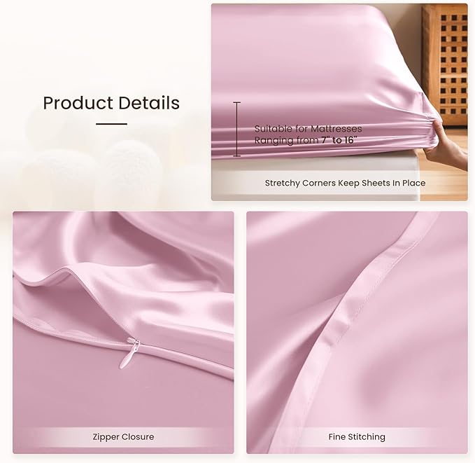 THXSILK 6A+ Top Grade 100% Pure Mulberry Silk Queen Fitted Sheet 3Pcs Set Bed Sheets Luxury Bedding for Hair and Skin Health Oeko-TEX Certified Safety, 1 Fitted Sheet with 2 Pillowcases, Lavender