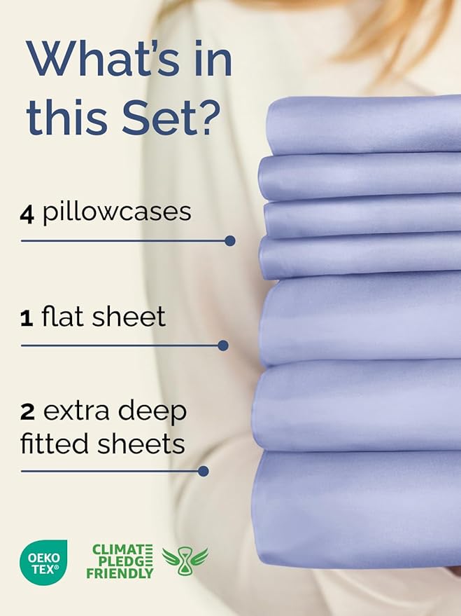Extra Deep Split King Sheet Set - 7 Piece Breathable and Cooling Sheets - Hotel Luxury Bedding for Women, Men, Kids & Teens - Easy & Secure Fit - Soft and Wrinkle Free - Extra Deep Pockets - Lavender