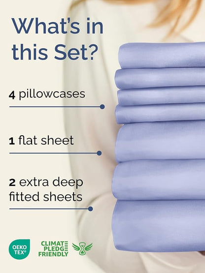 Extra Deep Split King Sheet Set - 7 Piece Breathable and Cooling Sheets - Hotel Luxury Bedding for Women, Men, Kids & Teens - Easy & Secure Fit - Soft and Wrinkle Free - Extra Deep Pockets - Lavender