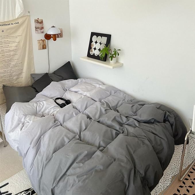 CLOTHKNOW Grey Silver California King Comforter Set Gray Gradient Bedding Comforter Sets Soft Tone Grey Comforter with 2 x Pillow Cases