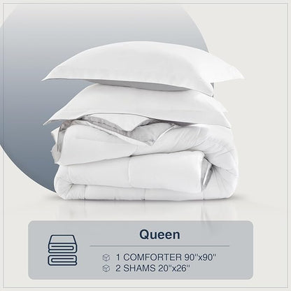 satisomnia Queen Comforter Set, White Grey Bedding Comforters Queen Size, 3 Pieces Down Alternative Bed Comforter Lightweight, Soft Quilted Bed Set Breathable, Reversible All Season Bedding Sets