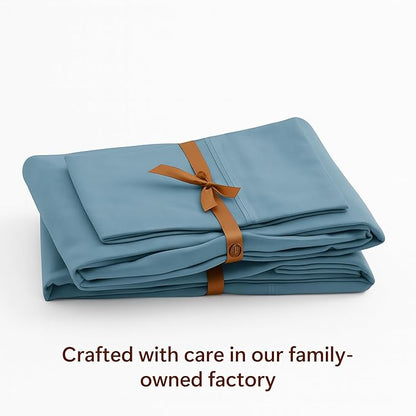 Peru Pima 415 Thread Count Percal California King Sheet Set - 100% Peruvian Pima Cotton, 4 Piece (Flat, Fitted, 2 Pillowcases) - Cooling, Deep Pocket, Hotel Quality Bedding - Light Denim