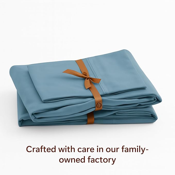 Peru Pima 415 Thread Count Percal King Sheet Set - 100% Peruvian Pima Cotton, 4 Piece (Flat, Fitted, 2 Pillowcases) - Cooling, Crisp, Deep Pocket, Hotel Quality Bedding - Light Denim