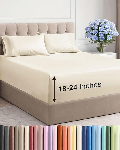 Extra Deep Twin Sheet Set - 4 Piece Breathable and Cooling Sheets - Hotel Luxury Bedding for Women, Men, Kids & Teens - Easy Secure Fit - Soft, Wrinkle Free and Comfy - Extra Deep Pockets - Off White