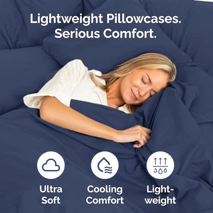 Queen Pillow Cases Set of 2 - Ultra Soft Hotel Quality Pillowcase Covers - Comfy, Cozy & Wrinkle Free - Shrinkage, Stain & Fade Resistant - Machine Washable Pillow Protectors - 2 Piece Set - Navy Blue