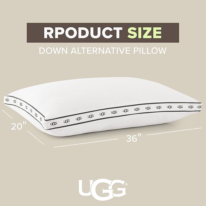 UGG King Bed Pillow – Plush Down Alternative Pillow, Soft & Breathable Medium Firm Sleeping Pillows, Premium Luxury Home Decor Hypoallergenic Pillow for Bed, White, 20” x 36” (Devon)