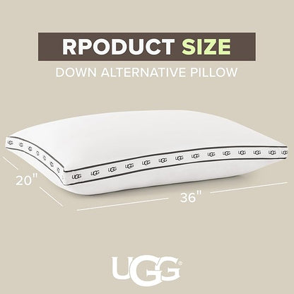 UGG King Bed Pillow – Plush Down Alternative Pillow, Soft & Breathable Medium Firm Sleeping Pillows, Premium Luxury Home Decor Hypoallergenic Pillow for Bed, White, 20” x 36” (Devon)