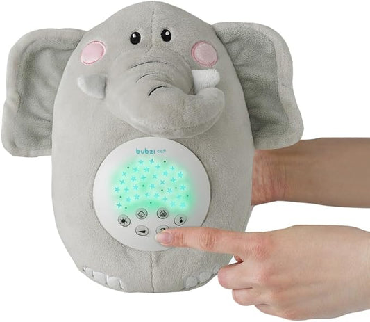 Bubzi Co Sound Machine, Portable Elephant Soother & Night Light Projector, Comforting Electronic Infant Toddler Sleep Aid & Shush with White Noise