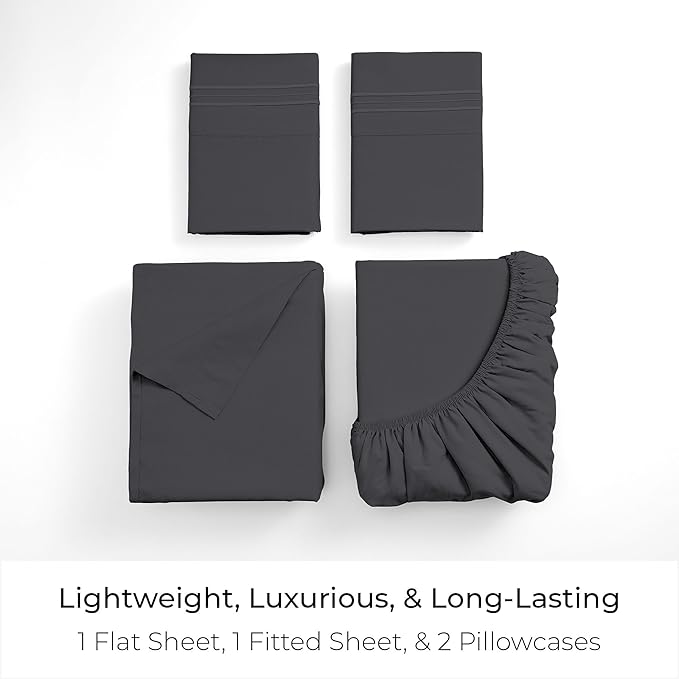 Mellanni King Sheets Set - 4 PC Iconic Collection Bedding - Hotel Luxury, Extra Soft, Cooling Bed Sheets - Wrinkle, Fade, Stain Resistant (King, Charcoal)