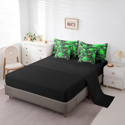 Erosebridal Camouflage King Comforter Set Watercolor 7-Piece Bed in A Bag Stars Ombre Watercolor Camo Ink Splash Sheets and Pillowcases Grey Green Bed Sets