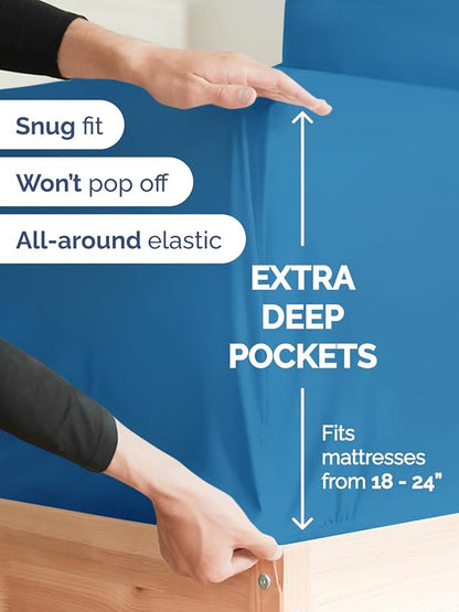 Extra Deep Queen Sheet Set - 6 Piece Breathable and Cooling Sheets - Hotel Luxury Bedding for Women, Men, Kids & Teens - Easy Secure Fit - Soft, Wrinkle Free & Comfy - Extra Deep Pockets - Denim Blue