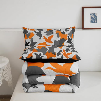 Erosebridal Duck Hunting Duvet Insert Queen Size Camo Bedding for Kids Army Camouflage Hunting Bedding Comforter Sets Vintage Yellow Grey Room Decor Wild Animal Duck Rustic Comforter Set