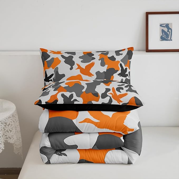 Erosebridal Duck Hunting Duvet Insert Twin Size Camo Bedding for Kids Army Camouflage Hunting Bedding Comforter Sets Vintage Yellow Grey Room Decor Wild Animal Duck Rustic Comforter Set