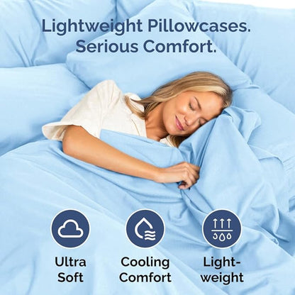 King Pillow Cases Set of 8 - Ultra Soft Hotel Quality Pillowcase Covers - Comfy. Cozy & Wrinkle Free - Shrink, Stain and Fade Resistant - Machine Washable Pillow Protectors - 8 Piece Set - Light Blue