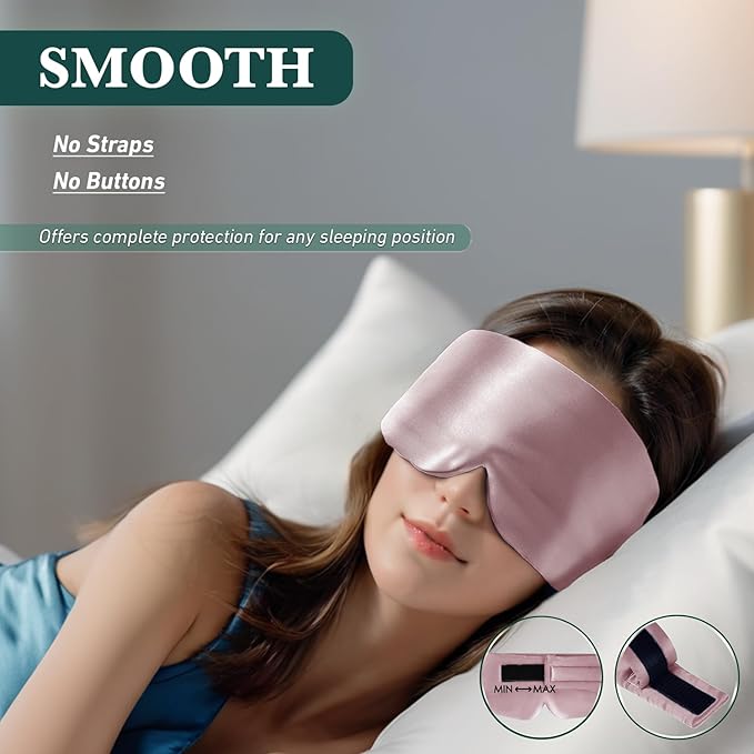 Joyhabit Silk Sleep mask | 100% Mulberry for Women Men Ultra Soft Blackout Eye Cover with Adjustable Band, Breathable No Eye Pressure, Ideal for Sleep, Travel, Naps & Meditation, Lotus Pink