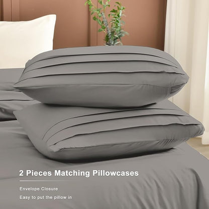Masaca Grey Oversized King Comforter 128x120,Pinch Pleated Extra Large King Size Bedding Comforter,Farmhouse Boho Bedding 3PCS (1 Gray Comforter+2 Pillow Shams)