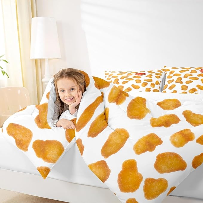 Erosebridal Chicken Nuggets Fried Comforter Set for Kids Boys Girls Teens Adult Food Bedding Set King Size Funny Food Down Comforter Men Women Duvet Set Bedroom Decor, Yellow