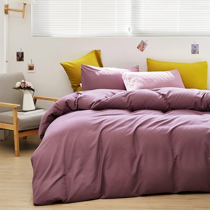 Wellboo Bean Purple Comforter Set Twin Size Solid Dusty Purple Bedding Sets Grape Women Girls Pale Mauve Quilts Modern Lilac Purple Bed Blankets Soft Vintage Plain Lavender Twin Bed