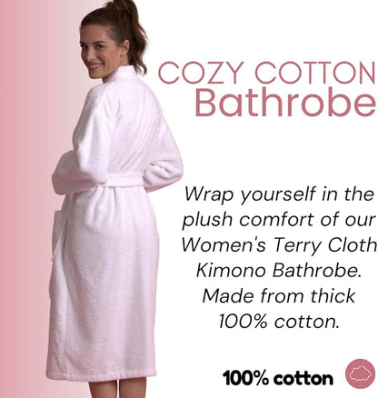 Soft Touch Linen Women's Robe Terry Cotton Cloth- Kimono Style- Thick, Breathable & Comfortable- Lightweight & Absorbent