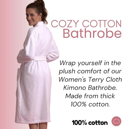 Soft Touch Linen Women's Robe Terry Cotton Cloth- Kimono Style- Thick, Breathable & Comfortable- Lightweight & Absorbent