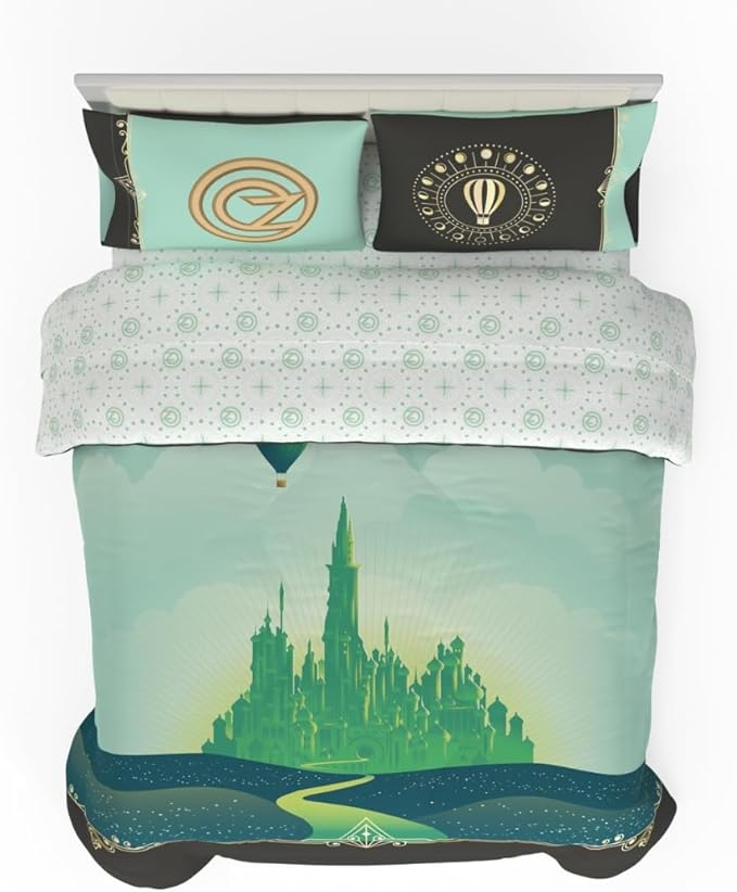 Collectibles Wicked Elphaba and Glinda Bedding 5 Piece Super Soft Reversible Comforter and Sheet Set, Full, (Officially Licensed Product) by Franco