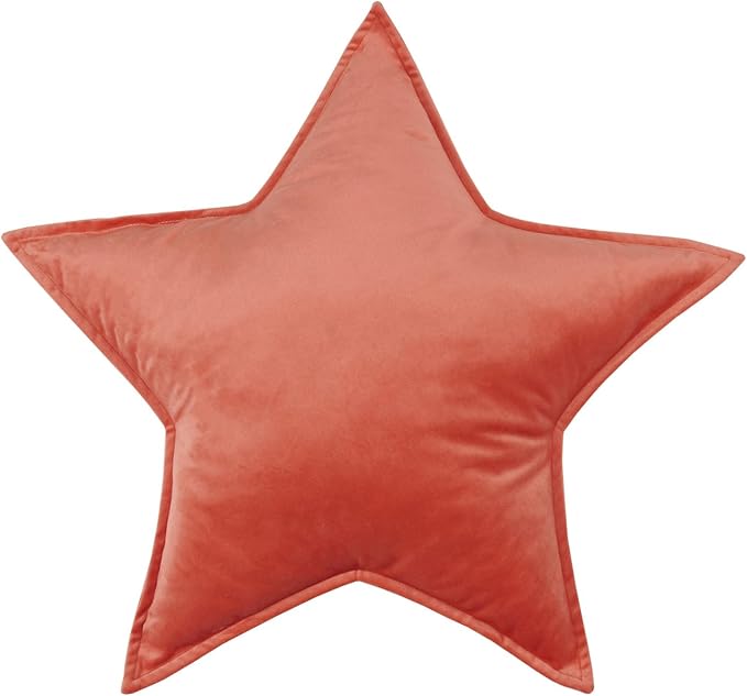 Moon Shaped Throw Pillow Star Couch Cushion Decorative Pillows Fluffy Velvet Stars Home Decor Plush for Bedroom (Star, Brick Red)