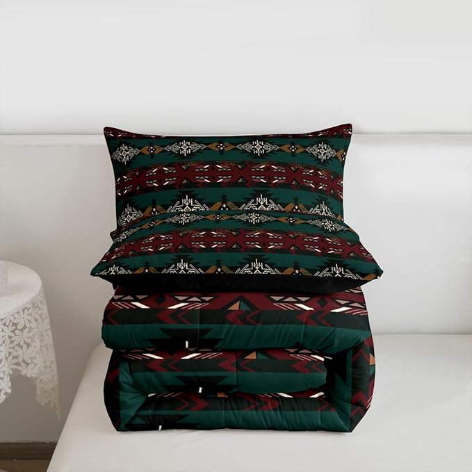 Erosebridal Southwestern Comforter Set - Twin Bohemian Geometric Quilt, Ethnic Tribal Arrow Bedding Set, Duvet Insert, Country Western Room Decor for Bedroom, Green