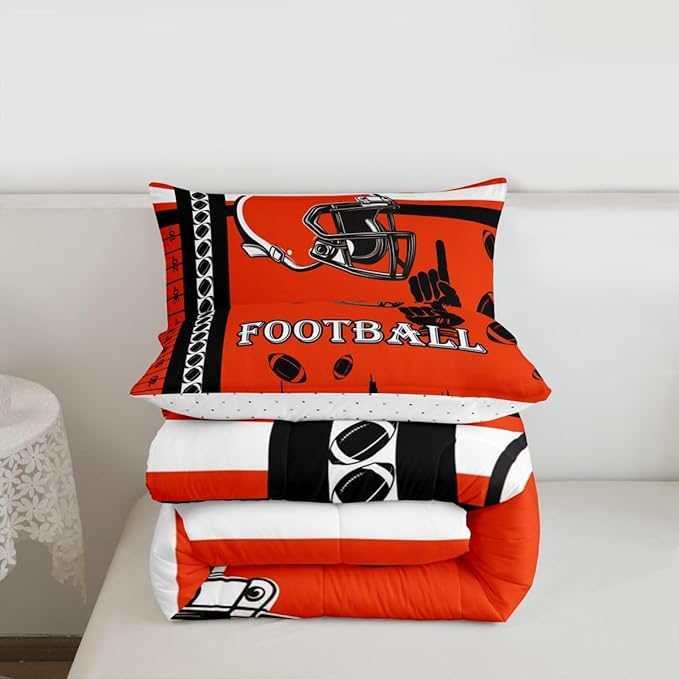 Feelyou Football Bedding Set Boys Girls Comforter Set Full Size Sports Themed Women Men Rugby Sport Duvet Quilt Football City Black Orange Room Decor