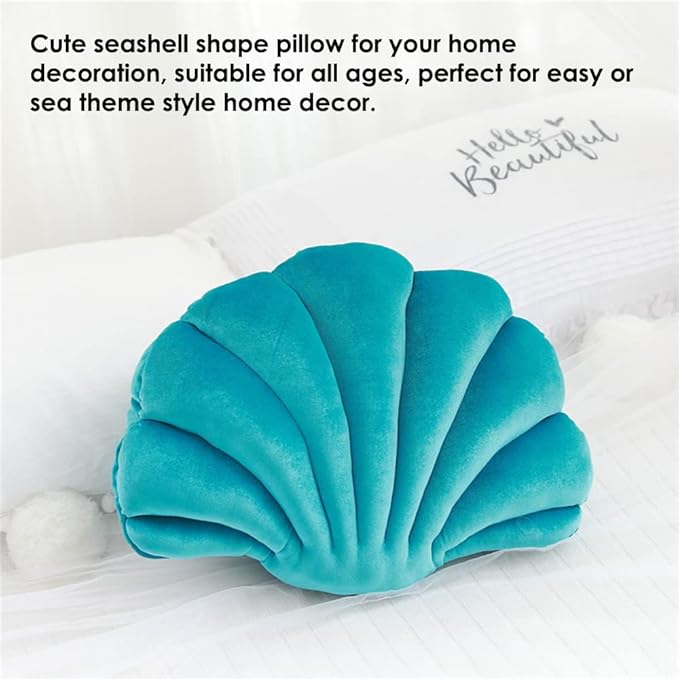 Patty Both Seashell Decorative Pillow Velvet Seashell Throw Pillow, Sea Shell Shaped Throw Pillow Decorative Pillows for Bed Couch Home Office Decor (Green, Small)