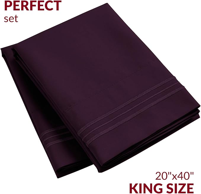 Mellanni Pillow Cases - Luxury, Extra Soft, Cooling Pillow Covers - 2 PC Iconic Collection Pillowcases - Envelope Closure (King 20" x 40", Purple)