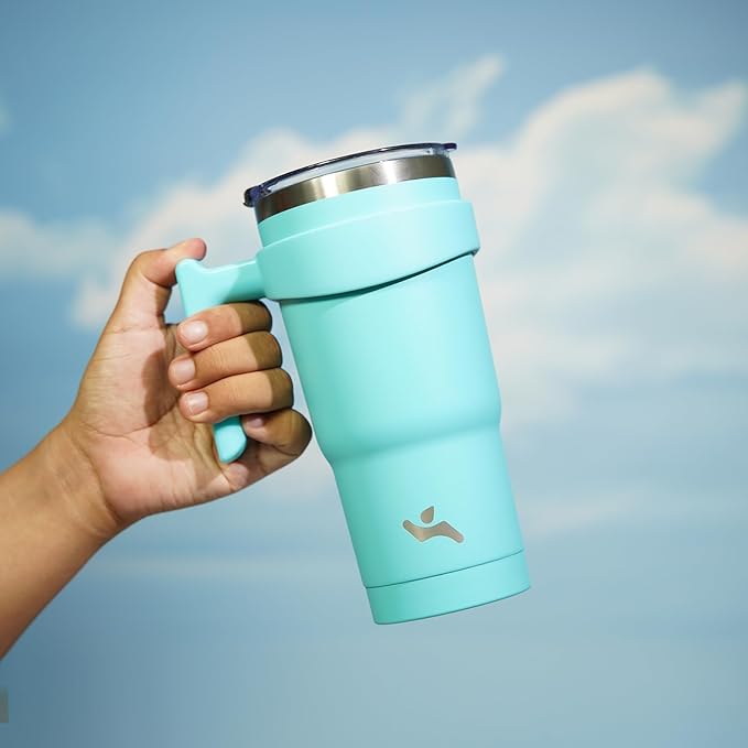 20 oz Tumbler with Handle and 2 Straw 2 Lid, Insulated Water Bottle Stainless Steel Vacuum Cup Reusable Travel Mug,Turquoise