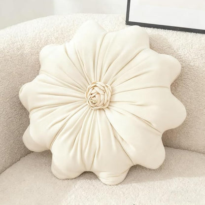 15.7 Inches Round Throw Pillows Velvet Flower Chair Cushion for Couch Sofa Chair Bed Home Decoration (Beige)