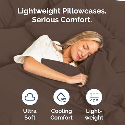 King Standard Pillow Cases Set of 2 - Ultra-Soft Hotel Quality Pillowcase Covers - Comfy, Cozy & Fade Free - Wrinkle Resistant - Machine Washable Pillow Protectors - 2 Piece Set - King Standard Brown