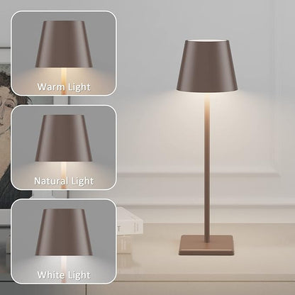 2 Pack LED Rechargeable Table Lamp Bronze, Portable 5500mAh Battery Powered Bedside Lamp, 3 Color Temperatures Stepless Dimmable Cordless Table Lamps for Outdoor Restaurant Bedroom Rust Red