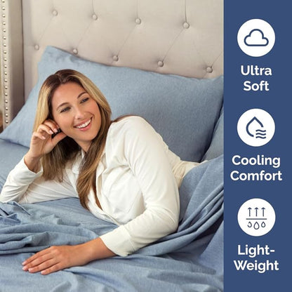 King Pillow Cases Set of 4 - Ultra Soft Hotel Quality Pillowcase Covers - Comfy, Cozy & Wrinkle Free - Shrinkage and Fade Resistant - Machine Washable Pillow Protectors - 4 Piece Set - Heathered Blue