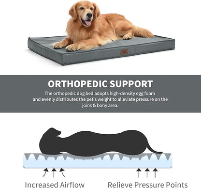 Outdoor Orthopedic Dog Bed for Medium Dogs & Cats, Waterproof Flat Pet Mat with Egg Crate Foam & Washable Removable Oxford Cover, 30x20 Inch, Grey