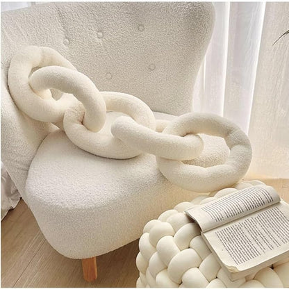 Long Chain Throw Pillow Knot Pillow，Knotted Chain Shape Cushion Dorm Room Decor Household Throw Knot Decorative Cushion for Bed Living Room (White)