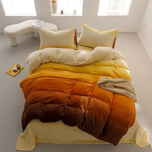 Wellboo Orange Gradient Comforter Sets California King Yellow and Orange Velvet Bedding Comforters Cal King Women Modern Plain Orange Brown Flannel Quilts Farmhouse Abstract Art Orange Plush Blanket
